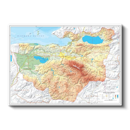 Bursa - Fiziki Haritası Kanvas Tablo