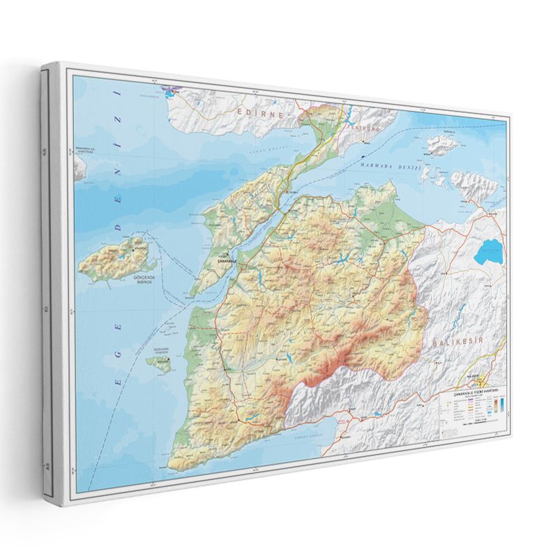 Çanakkale - Fiziki Haritası Kanvas Tablo