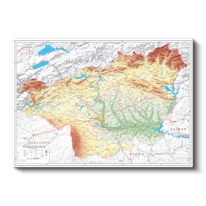 Diyarbakır - Fiziki Haritası Kanvas Tablo