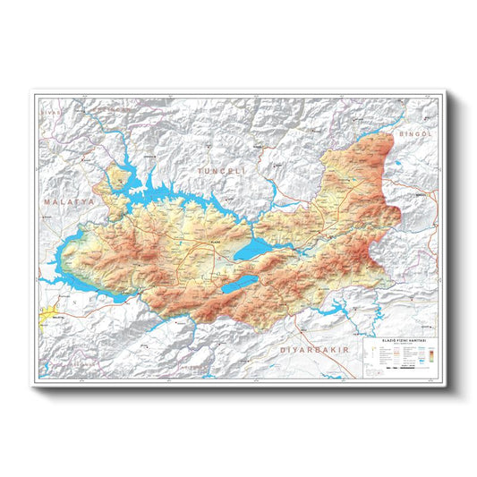 Elazığ - Fiziki Haritası Kanvas Tablo