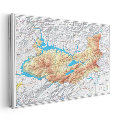 Elazığ - Fiziki Haritası Kanvas Tablo