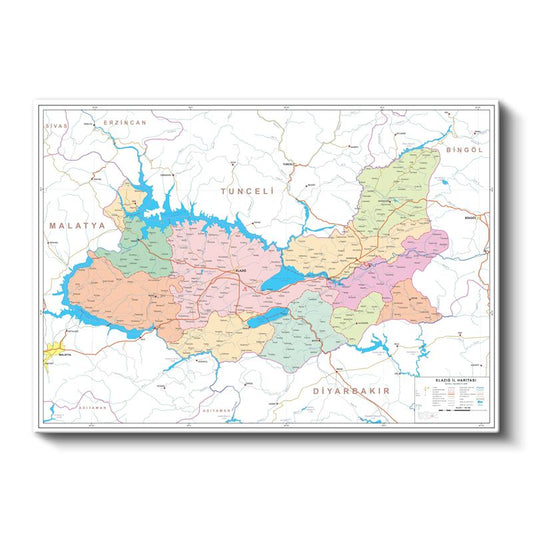 Elazığ - İl Haritası Kanvas Tablo