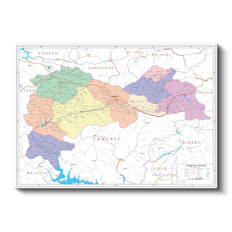 Erzincan - İl Haritası Kanvas Tablo