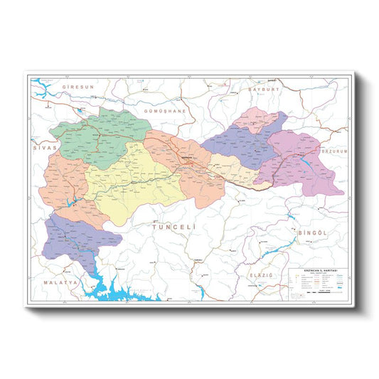 Erzincan - İl Haritası Kanvas Tablo