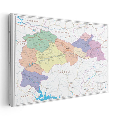 Erzincan - İl Haritası Kanvas Tablo