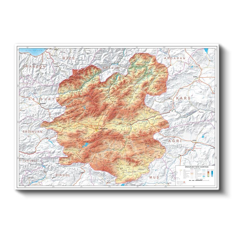 Erzurum - Fiziki Haritası Kanvas Tablo