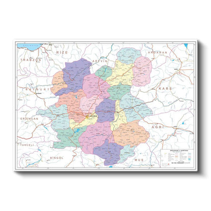 Erzurum - İl Haritası Kanvas Tablo