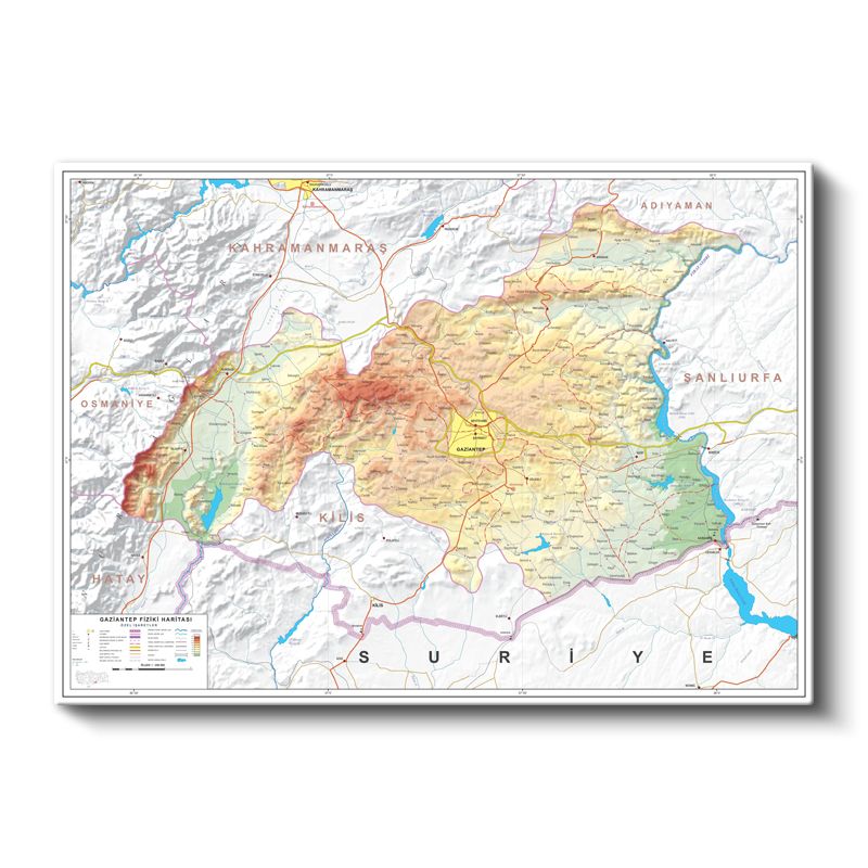 Gaziantep - Fiziki Haritası Kanvas Tablo