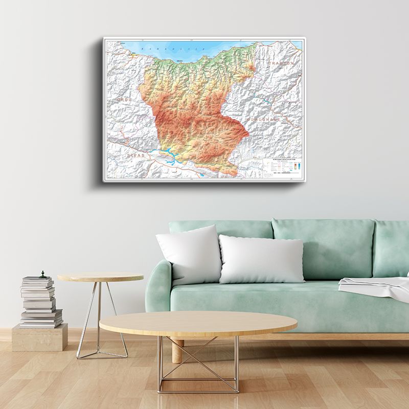 Giresun - Fiziki Haritası Kanvas Tablo