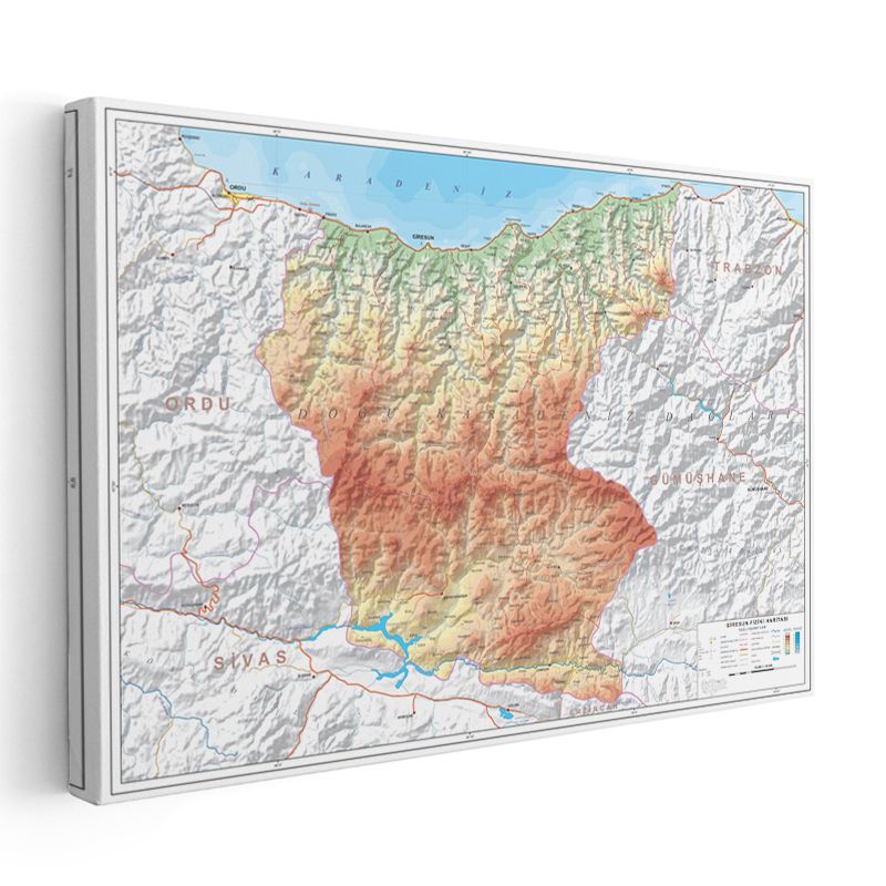Giresun - Fiziki Haritası Kanvas Tablo