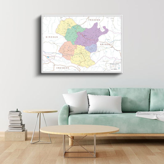 Gümüşhane - İl Haritası Kanvas Tablo