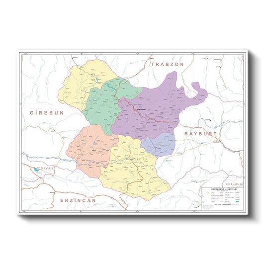 Gümüşhane - İl Haritası Kanvas Tablo