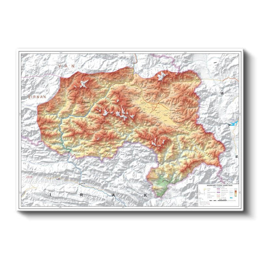 Hakkari - Fiziki Haritası Kanvas Tablo