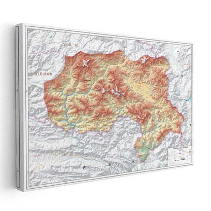 Hakkari - Fiziki Haritası Kanvas Tablo