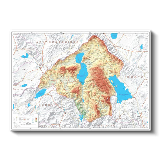 Isparta - Fiziki Haritası Kanvas Tablo