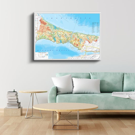 İstanbul - Fiziki Haritası Kanvas Tablo