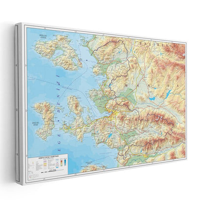 İzmir - Fiziki Haritası Kanvas Tablo