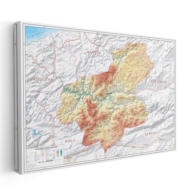 Karabük - Fiziki Haritası Kanvas Tablo