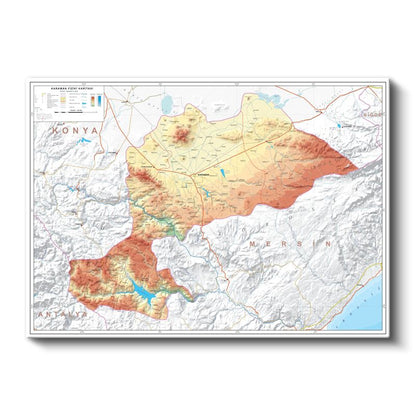 Karaman - Fiziki Haritası Kanvas Tablo