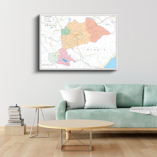 Karaman - İl Haritası Kanvas Tablo