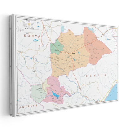Karaman - İl Haritası Kanvas Tablo