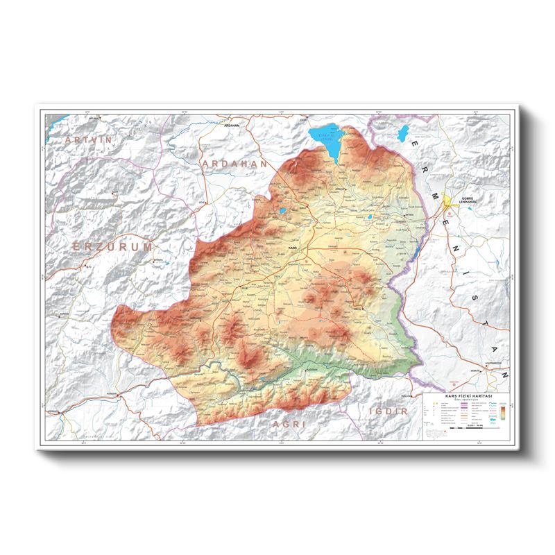 Kars - Fiziki Haritası Kanvas Tablo