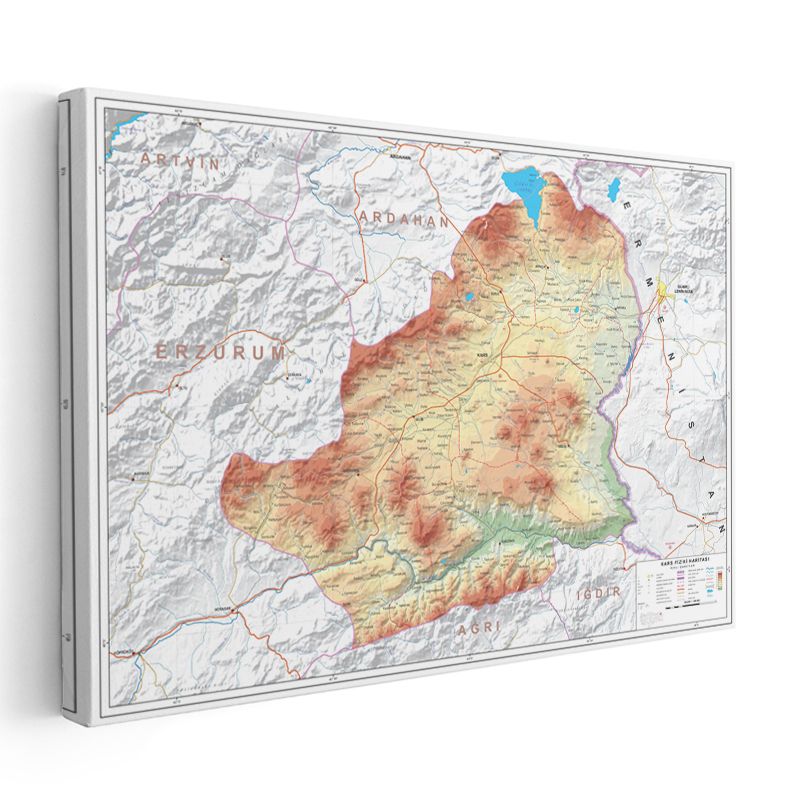 Kars - Fiziki Haritası Kanvas Tablo