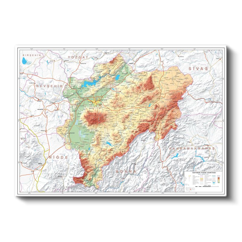 Kayseri - Fiziki Haritası Kanvas Tablo