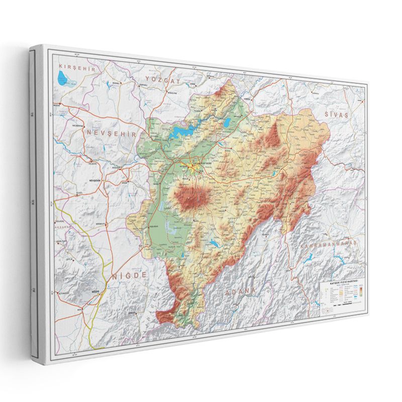 Kayseri - Fiziki Haritası Kanvas Tablo