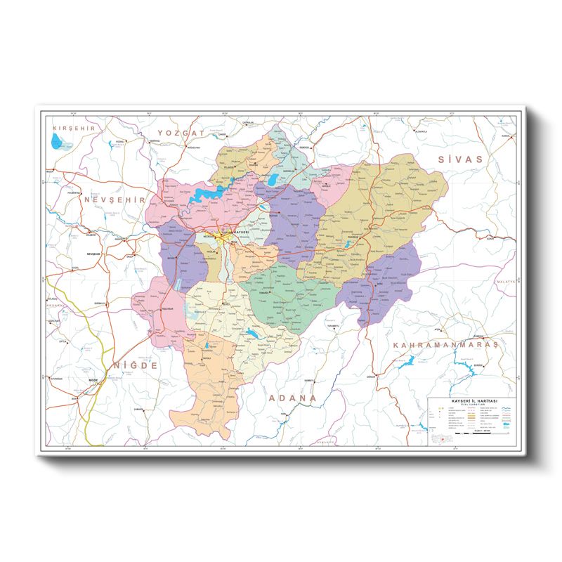 Kayseri - İl Haritası Kanvas Tablo