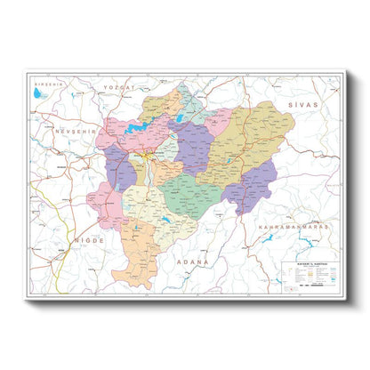 Kayseri - İl Haritası Kanvas Tablo