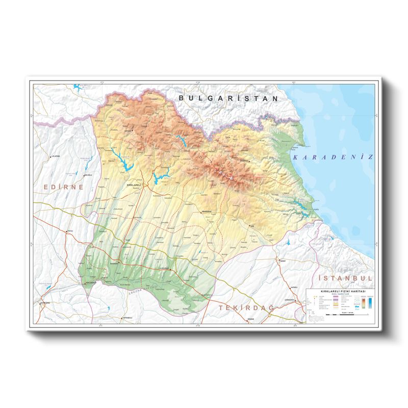 Kırklareli - Fiziki Haritası Kanvas Tablo