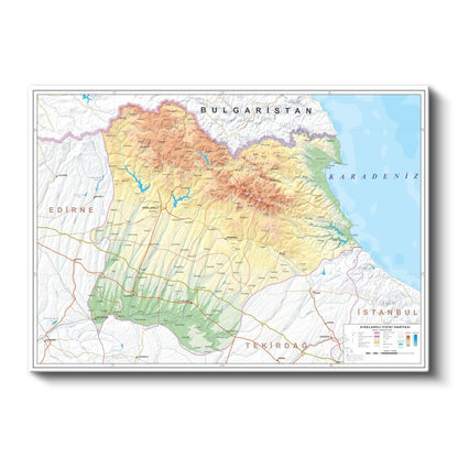 Kırklareli - Fiziki Haritası Kanvas Tablo