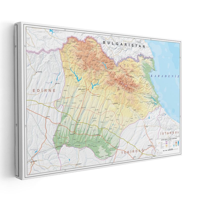 Kırklareli - Fiziki Haritası Kanvas Tablo