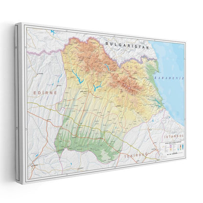 Kırklareli - Fiziki Haritası Kanvas Tablo