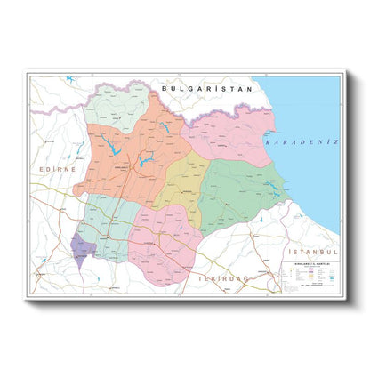 Kırklareli - İl Haritası Kanvas Tablo