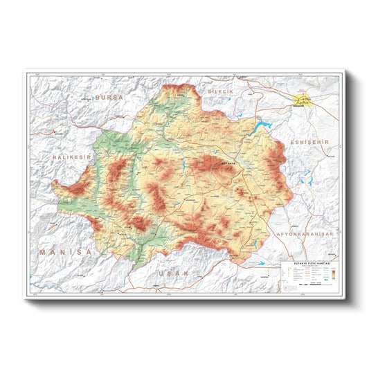 Kütahya - Fiziki Haritası Kanvas Tablo
