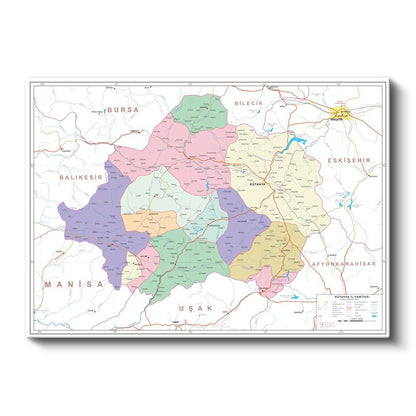 Kütahya - İl Haritası Kanvas Tablo