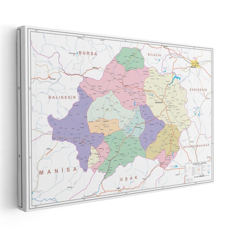 Kütahya - İl Haritası Kanvas Tablo