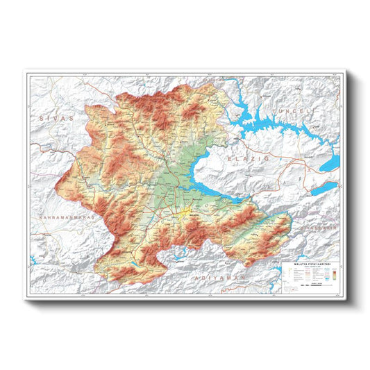 Malatya - Fiziki Haritası Kanvas Tablo