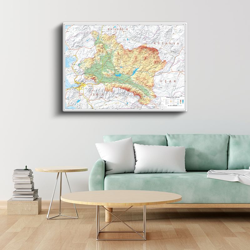 Manisa - Fiziki Haritası Kanvas Tablo