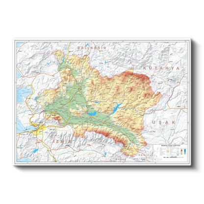 Manisa - Fiziki Haritası Kanvas Tablo