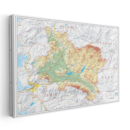 Manisa - Fiziki Haritası Kanvas Tablo