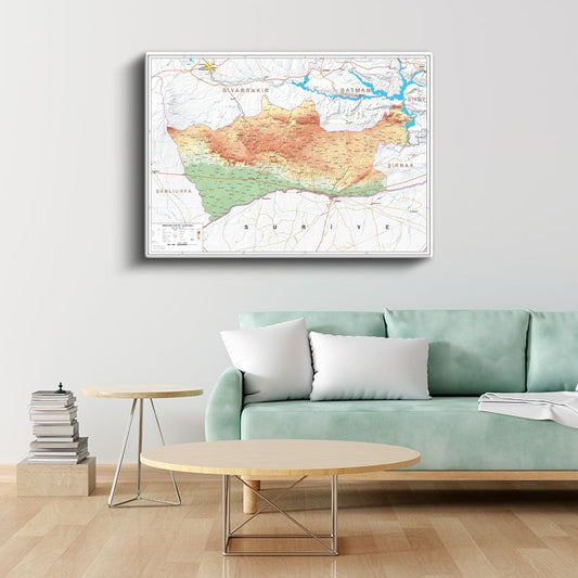 Mardin - Fiziki Haritası Kanvas Tablo