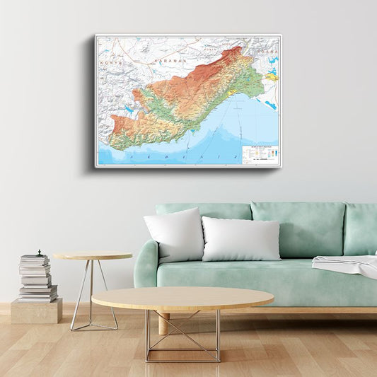 Mersin - Fiziki Haritası Kanvas Tablo