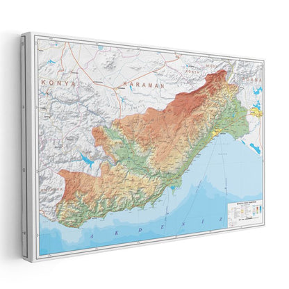 Mersin - Fiziki Haritası Kanvas Tablo