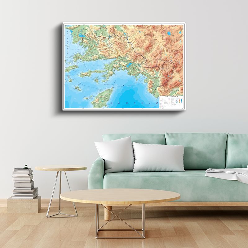 Muğla - Fiziki Haritası Kanvas Tablo