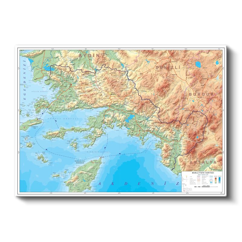 Muğla - Fiziki Haritası Kanvas Tablo