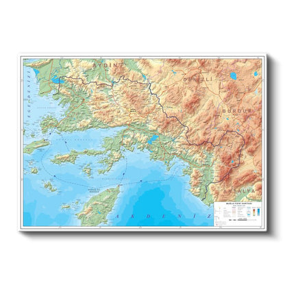 Muğla - Fiziki Haritası Kanvas Tablo
