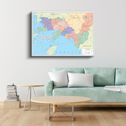 Muğla - İl Haritası Kanvas Tablo